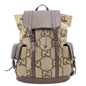 Gucci  Jumbo Double Buckle Dollar Web GG Canvas Backpack Beige 678829